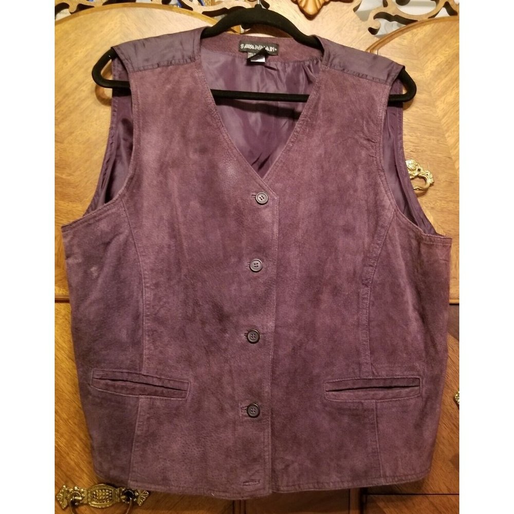 Vintage Purple Leather Full Button Front Vest Size 1X Women's
